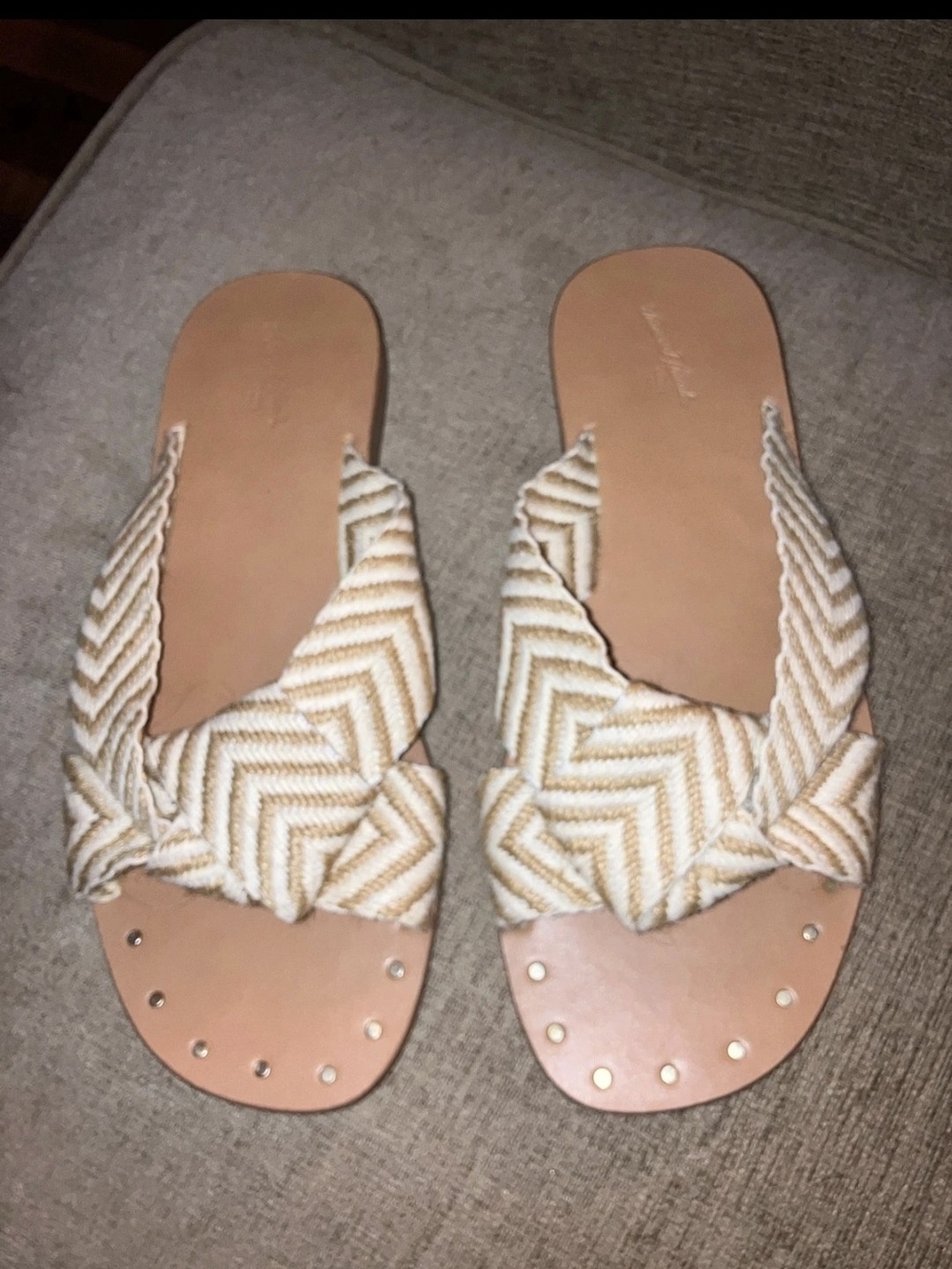 Braided Chevron Knot Slide Sandals in Beige and Ivory